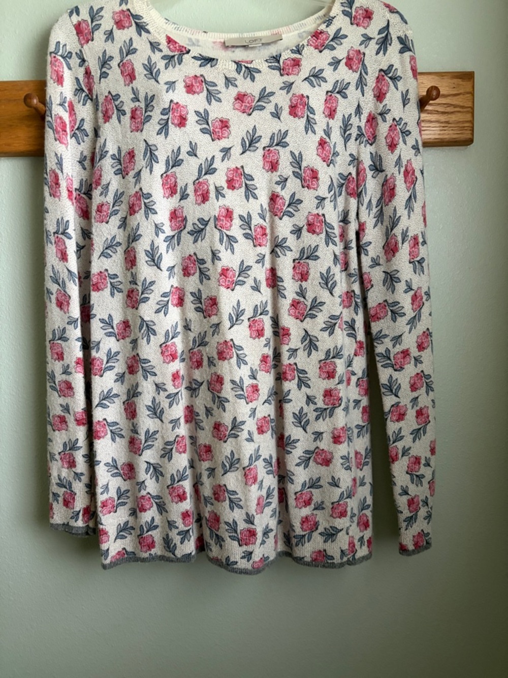 LOFT Floral Crewneck Sweater with Pink Roses